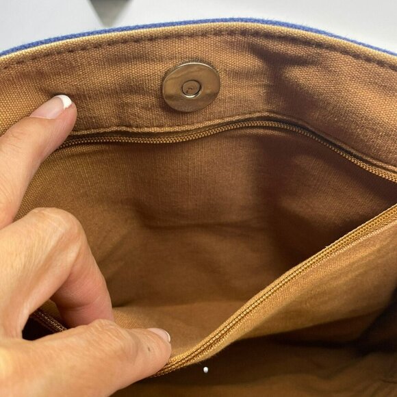 Navy Canvas Tote Bag Full Purse Grain Brown Leather Accents by Most Wanted USA - Picture 5 of 12